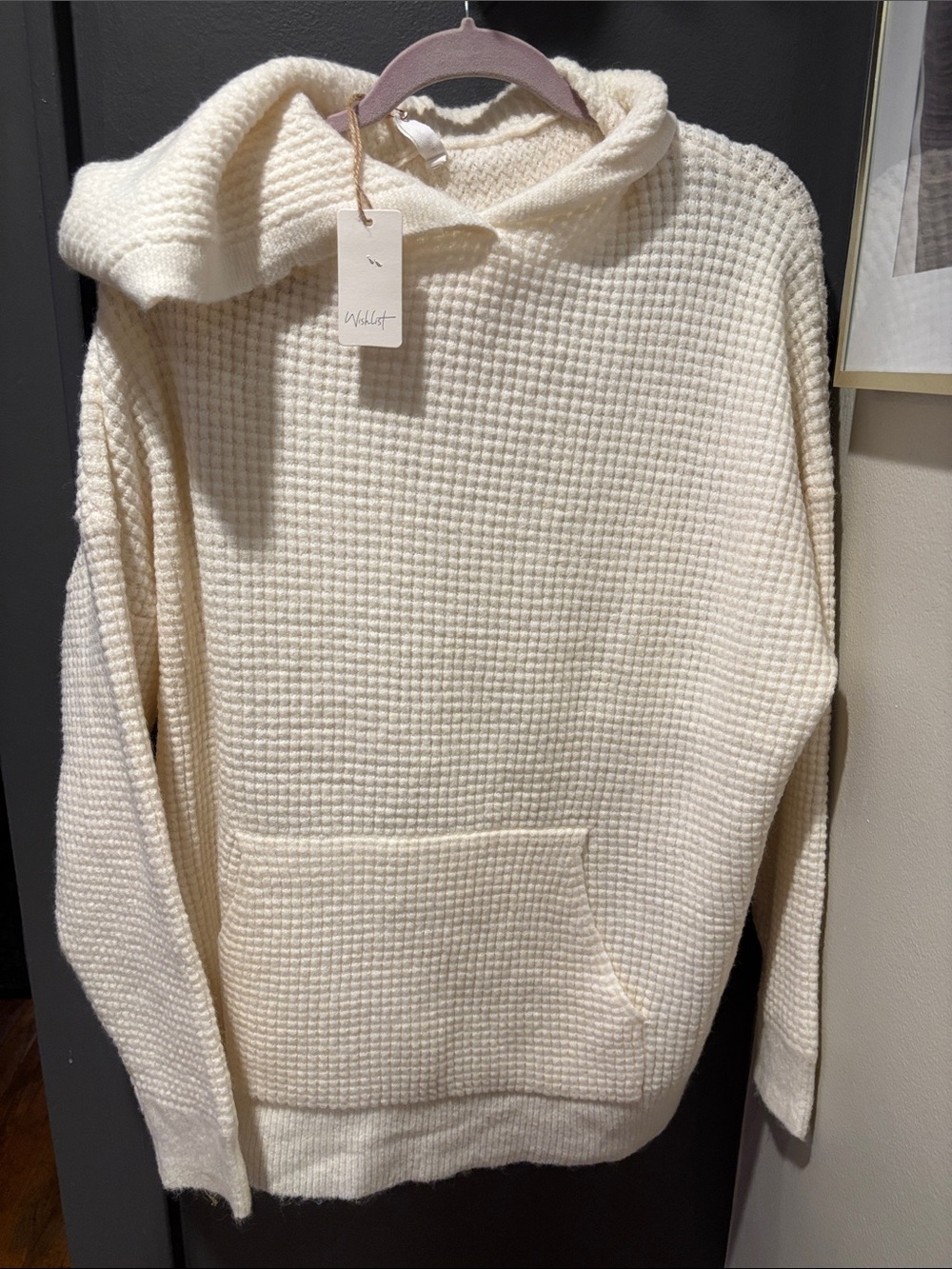 Wishlist Cream Waffle-Knit Hooded Sweater